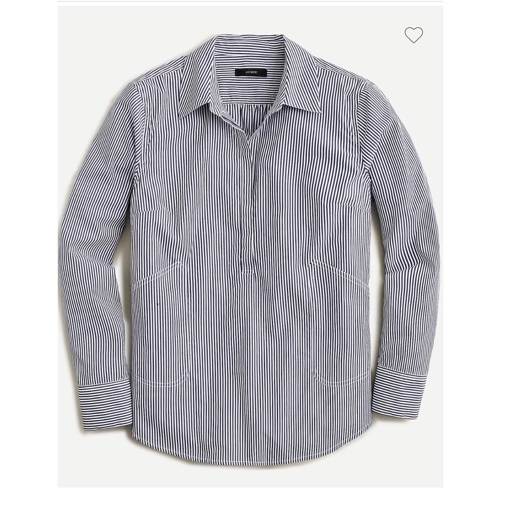 J.Crew Re-Imagined Navy White Striped Cotton Popover Shirt Pocket Top Womens M